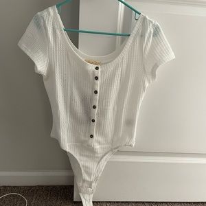 White waffle knit button bodysuit